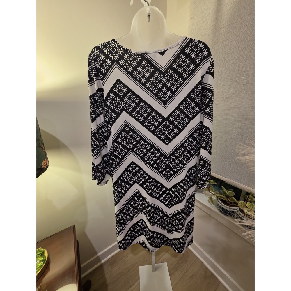 Womens Black White 3/4 Sleeve Chevron Print Stretch Dress 18W Boho Career Casual - Picture 10 of 16